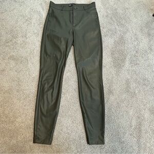 Zara dark olive green faux leather high-rise slim legging pants M zipper ankle